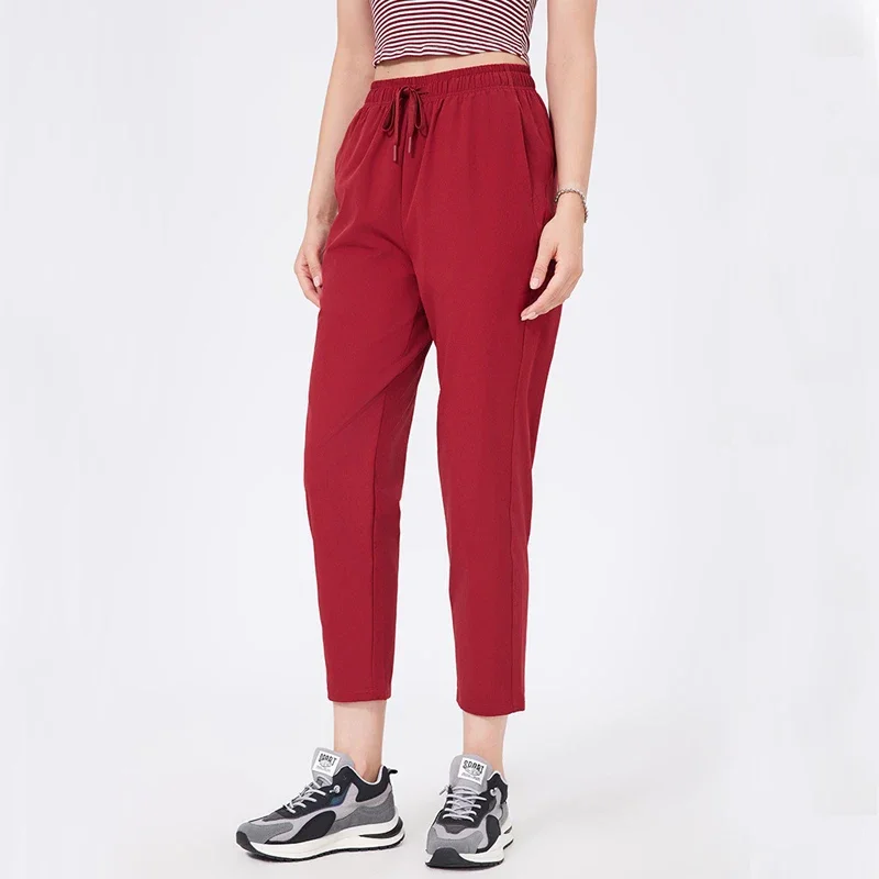Женские карманные брюки для йоги, однотонные эластичные уличные брюки для бега, свободные дышащие спортивные брюки, женская одежда для тренировок