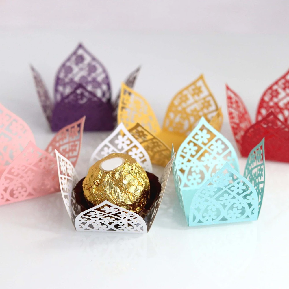 50pcs Paper Chocolate Candy Box Flower Wrappers Bar Wedding Favors And Gifts Party Supplies Birthday Party Wedding Supplies