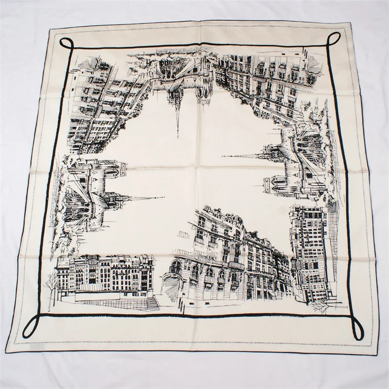 90 Silk Scarf Neckerchief Classic Black White Printed Womens Fashion 100% Silk Scarves Wraps Shawl