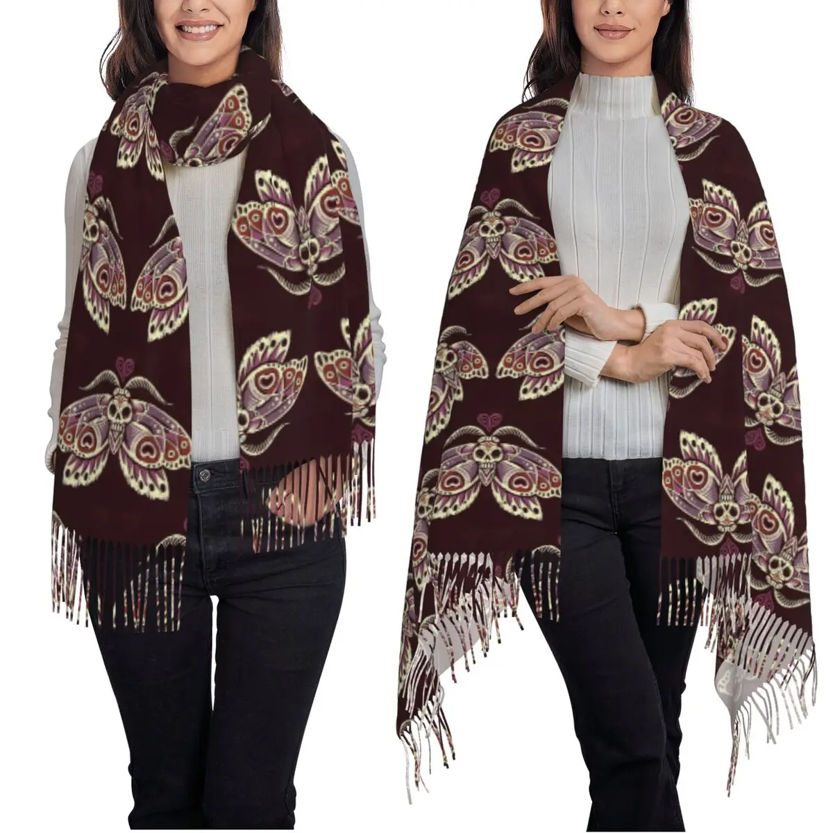 الزيز الباطنية والعثة الساحرة السماوية الشمس القمر نمط وشاح شرابة الأوشحة للنساء شالات ويلتف شال كبير التفاف