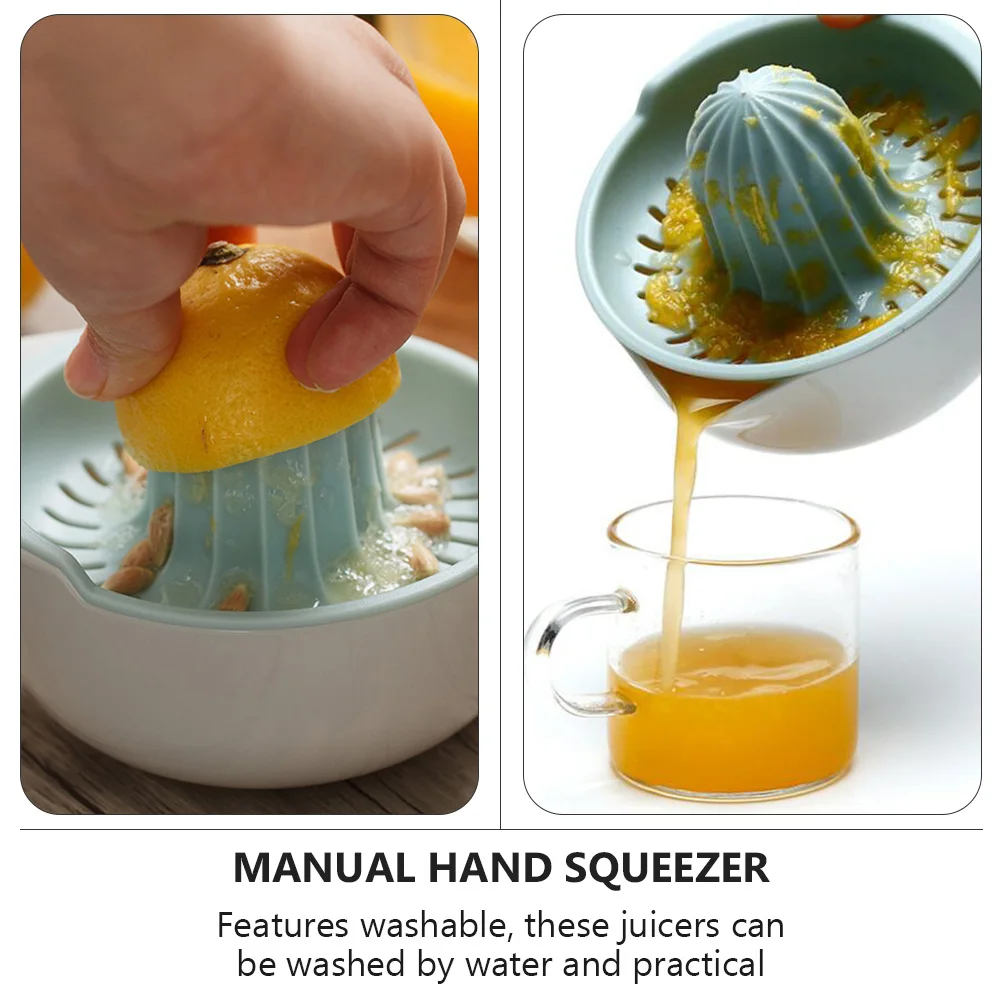 2 قطعة عصارة ليمون يدوية، عصارة فواكه محمولة مدمجة لأداة المطبخ القابلة للغسل باللون البرتقالي