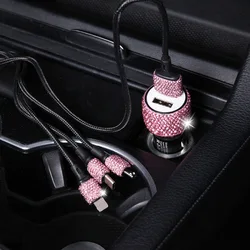 Novo bling usb carregador de carro 5v 2.1a porta dupla adaptador rápido rosa decoração do carro estilo diamante acessórios do carro interior para a mulher