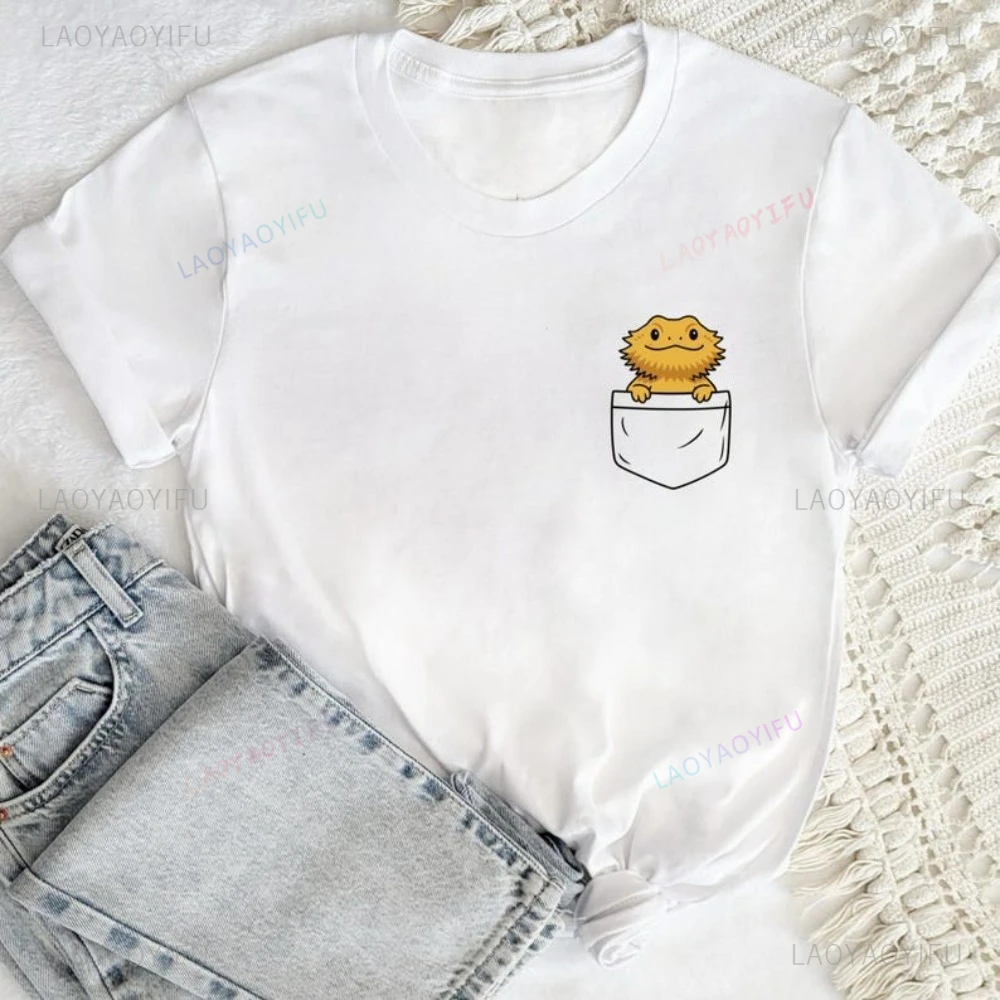 Kawaii Bearded Dragon Pocket Printed TShirt Reptile Owner Gift Nature Lover T Shirt Casual Fashion Harajuku Lizard Mom T-shirt
