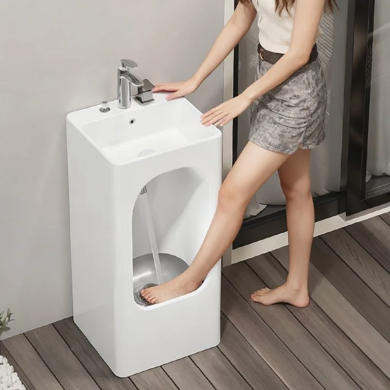 Column basin, double-hole face wash basin, ceramic household mop pool, hand wash basin, integrated molding, hand wash feet