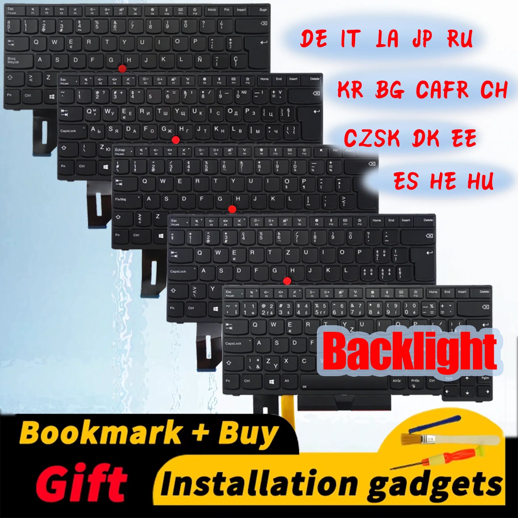 

DE/IT/LA/JP/RU/KR/BG/CAFR/CH/CZSK/DK/EE/ES/HE/HU for Lenovo ThinkPad E480 E490 L380 R480 T480S L490 T490 backlight Keyboard