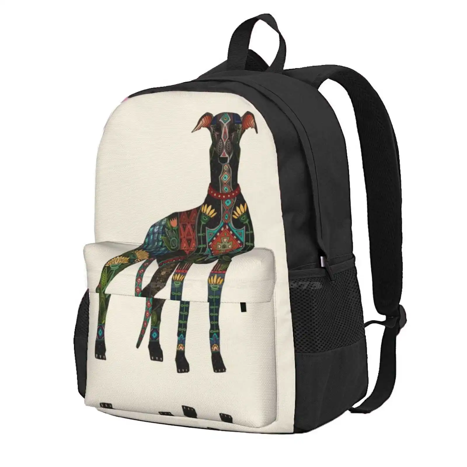 

Greyhound Ivory Hot Sale Schoolbag Backpack Fashion Bags Dog Greyhound Racing Hunting Floral Flowers Tribal Botanical Sunflower