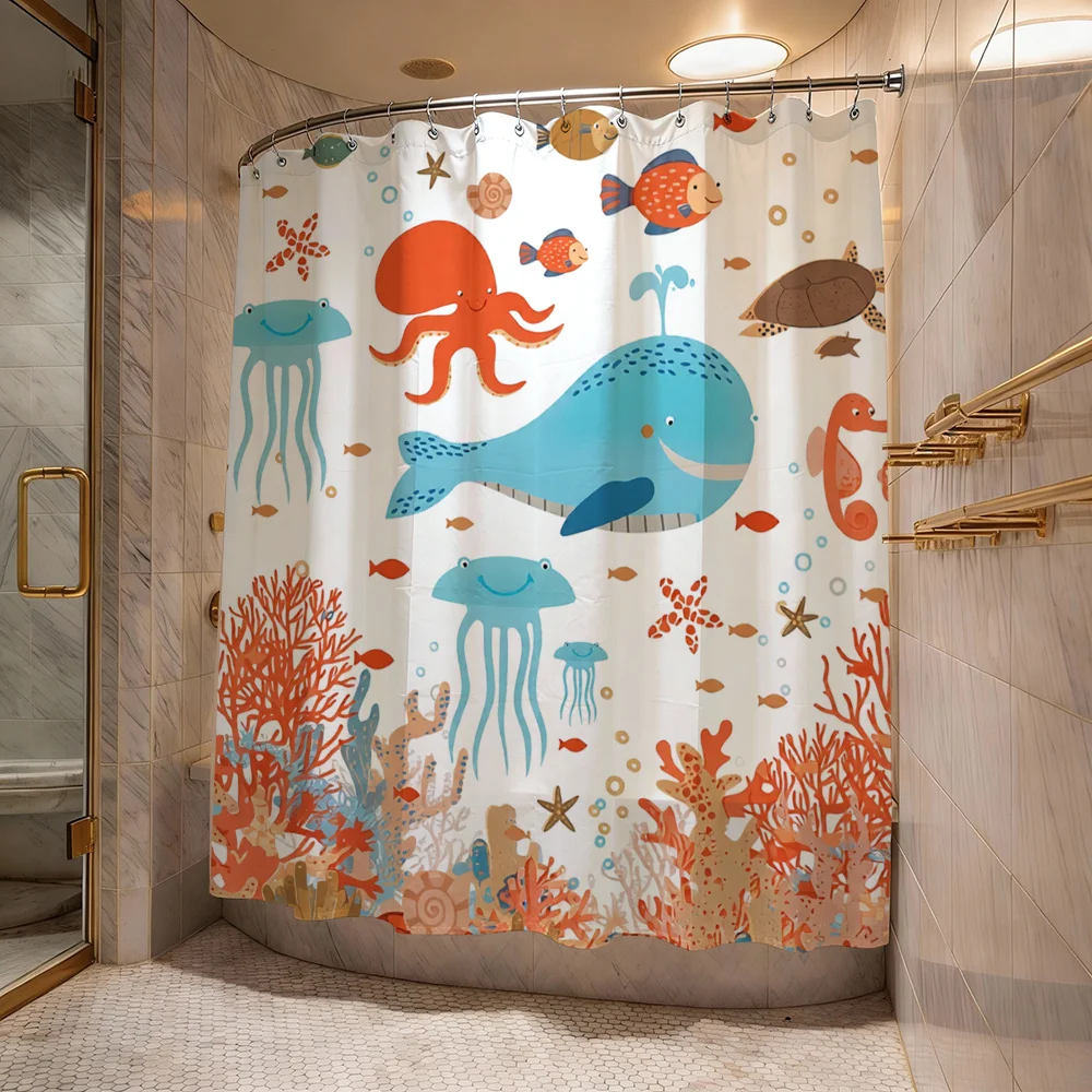 

Vibrant Ocean Life Shower Curtain Nautical Kids Tropical Sea Animal Marine Waterproof Bathroom Decor Liner
