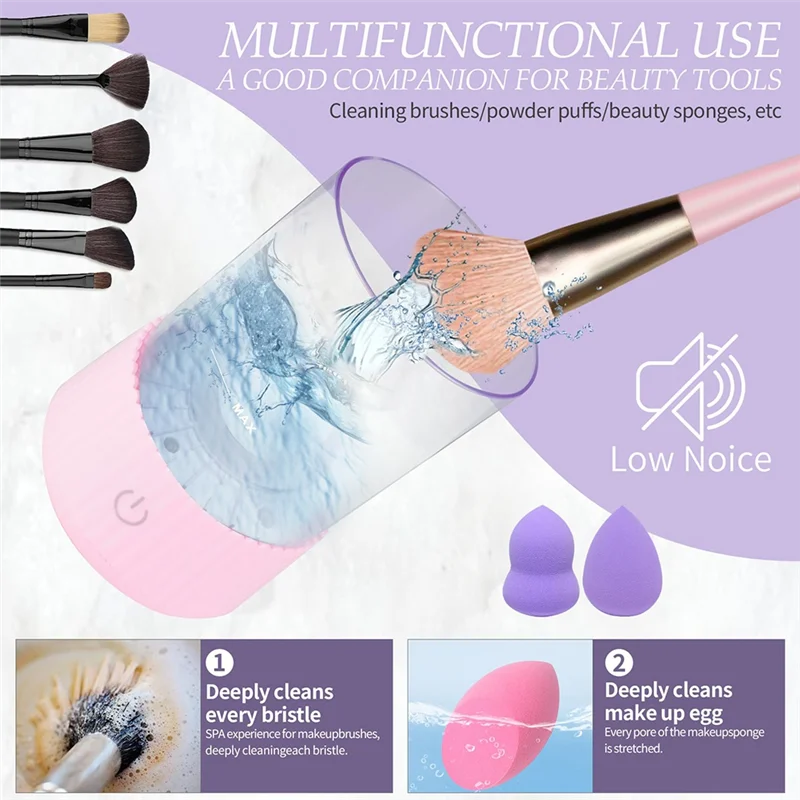 AA20-Electric Makeup Brush Cleaner USB Make Up Brush Washer Clean For Beauty Women Efficient Machine Pink Makee Brushes