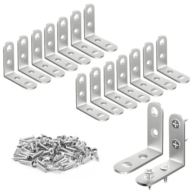 

10pcs 304 Stainless Steel L Brackets - Right Angle Corner Brace for Shelves Wood Furniture Chair Drawer with Matching Screws