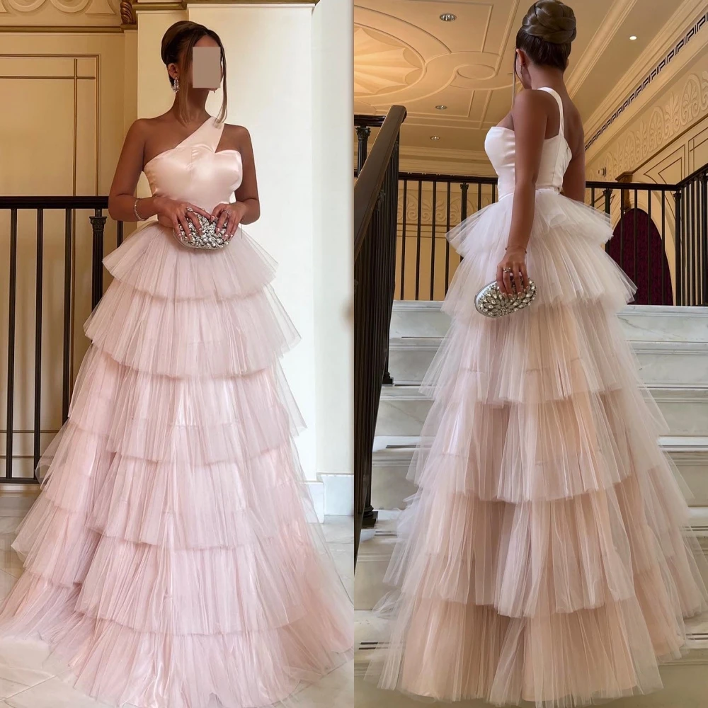 Customized Elegant Matching Asymmetrical One-Shoulder Ball Gown Prom Dress Formal Ocassion Layered Tulle Vestidos De Coquetel Se