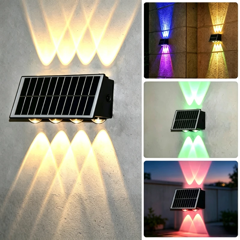 Solar LED Wall Light Outdoor IP65 Waterproof Solar Sconce Spot Lamp for Villa Porch Yard Garden RGB Ambient Wall Washer Light