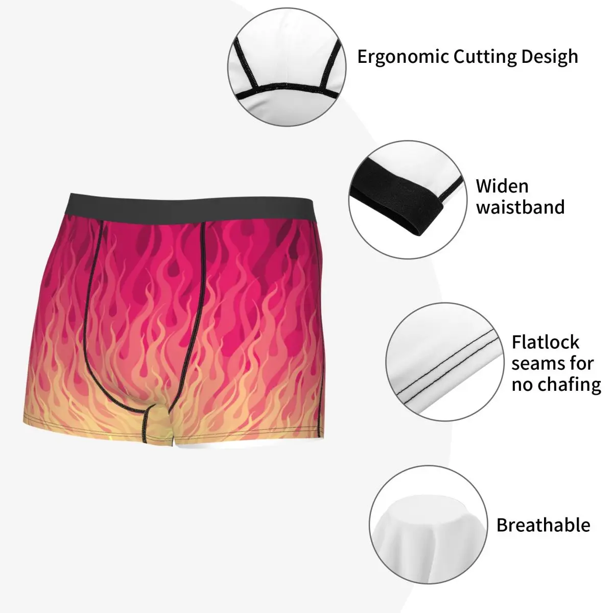 Boxer da Uomo Personalizzati con Motivo Fiamme Rosa, Slip Moda Intimo Maschile