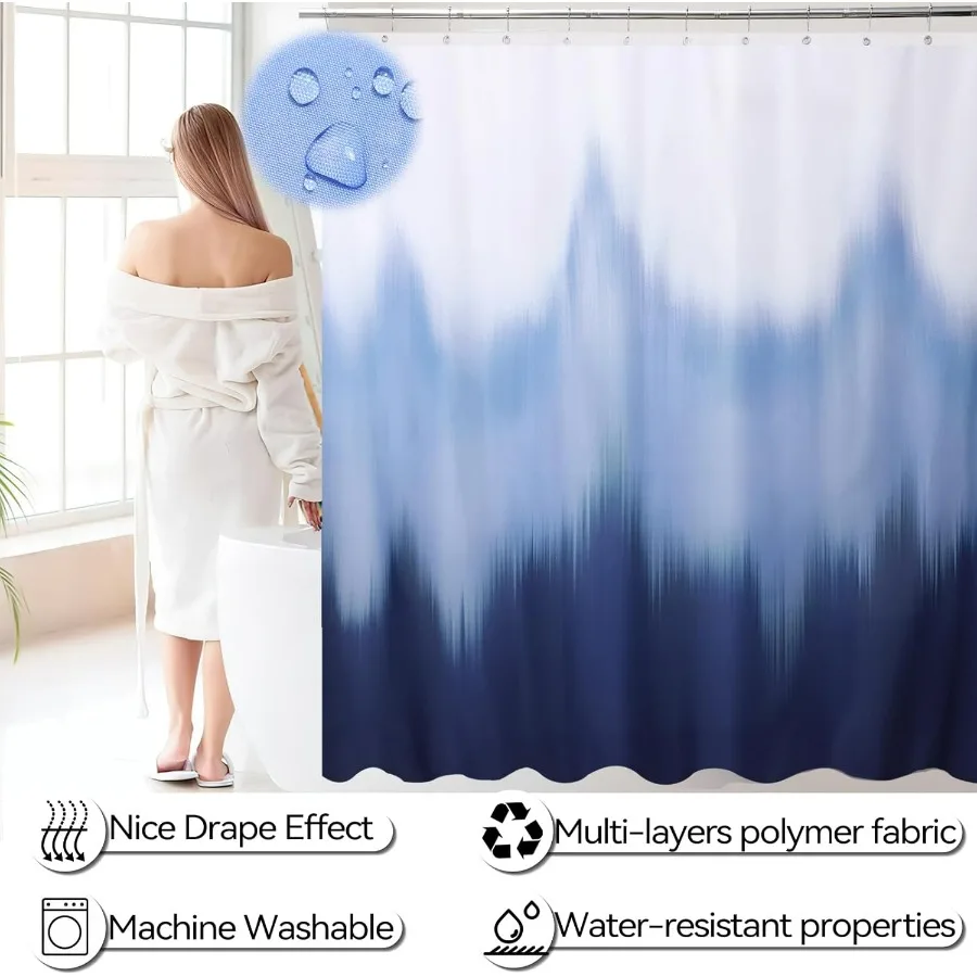 Accessori da bagno Set da bagno blu navy con tenda da doccia e tappeto, tenda da doccia impermeabile Ombre blu navy con Ultra A