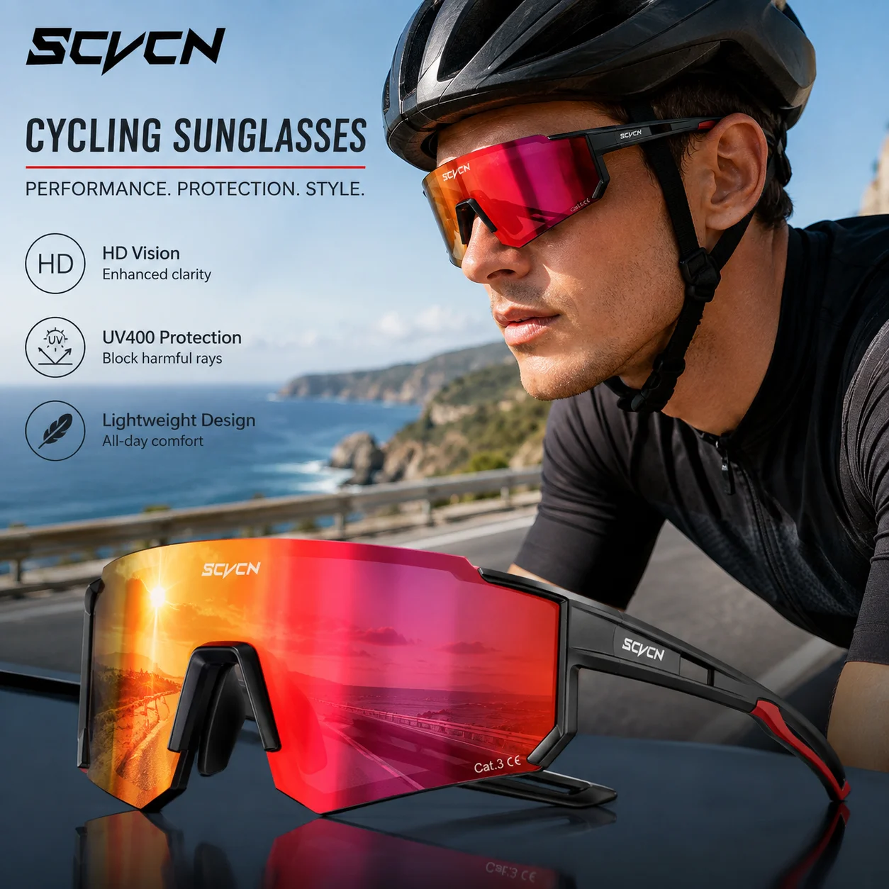 SCVCN Photochrome Sonnenbrille für Herren, polarisierte Fahrradbrille, Sportbrille für Mountainbikes, Damen-Fahrradbrille, Schutzbrille für das Fahrradfahren.