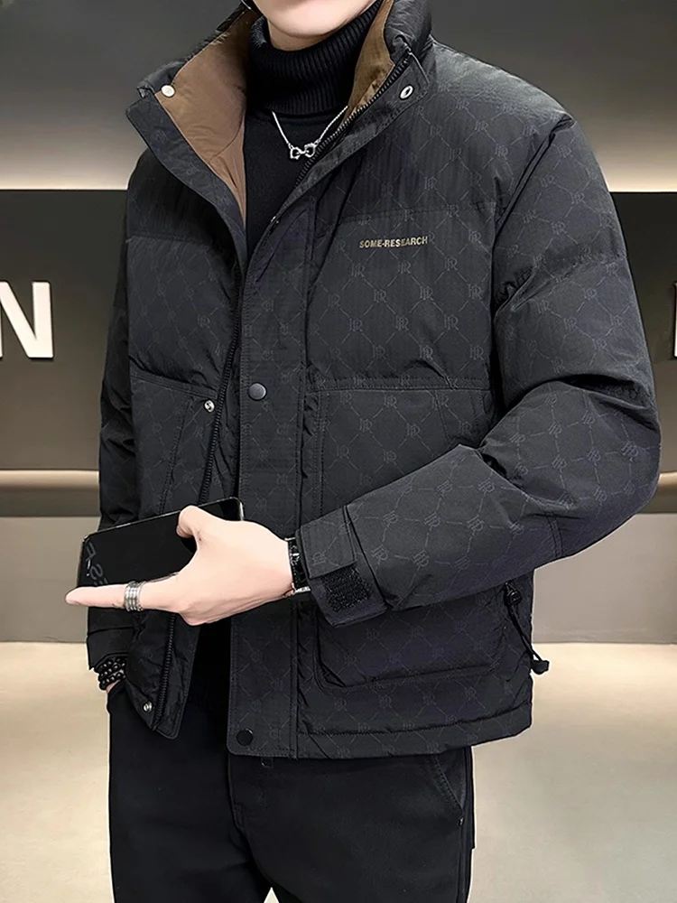 

Thiened White Du down Puffer Jaet Stand Collar Men's Winter Warm Cold Proof Outerwear Casual Sle Regular Fit Zipper C...