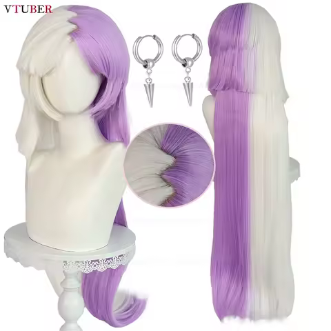 Sigma Cosplay Wig High Quality Anime Sigma Long Purple White Heat Resistant Synthetic Hair Halloween Party Wigs + Wig Cap