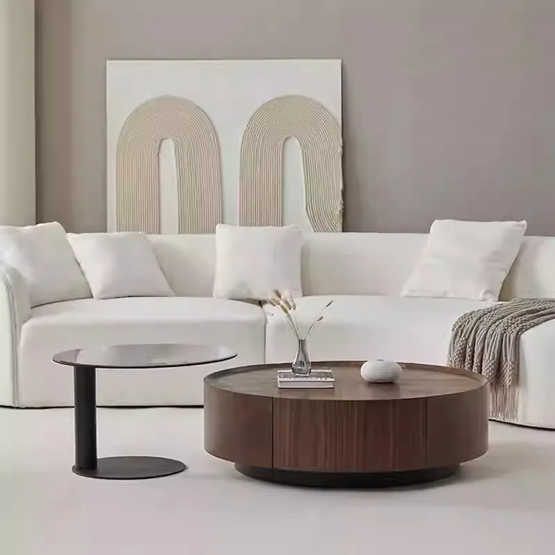 

Italian Minimalist Designer Living Room Coffee Table Combination Modern Minimalist Walnut Storage Table Mesa De Centro Elevable