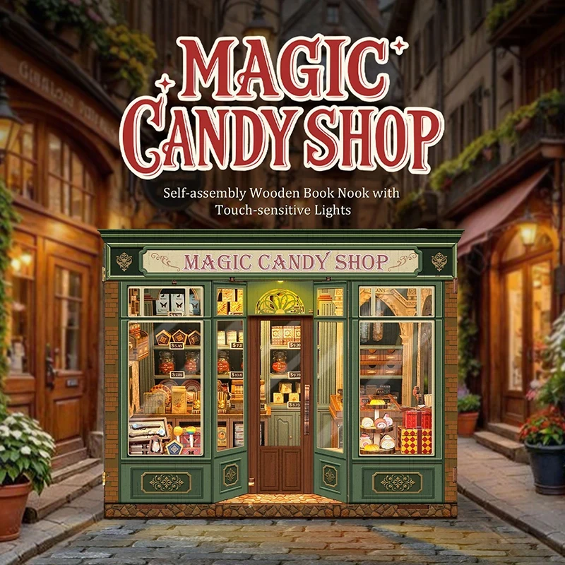 DIY Wooden Dollhouse Magic Candy Shop Miniature with Furniture Kit 3D Assemble Model Toys for Children Adult Birthday Gift Casa