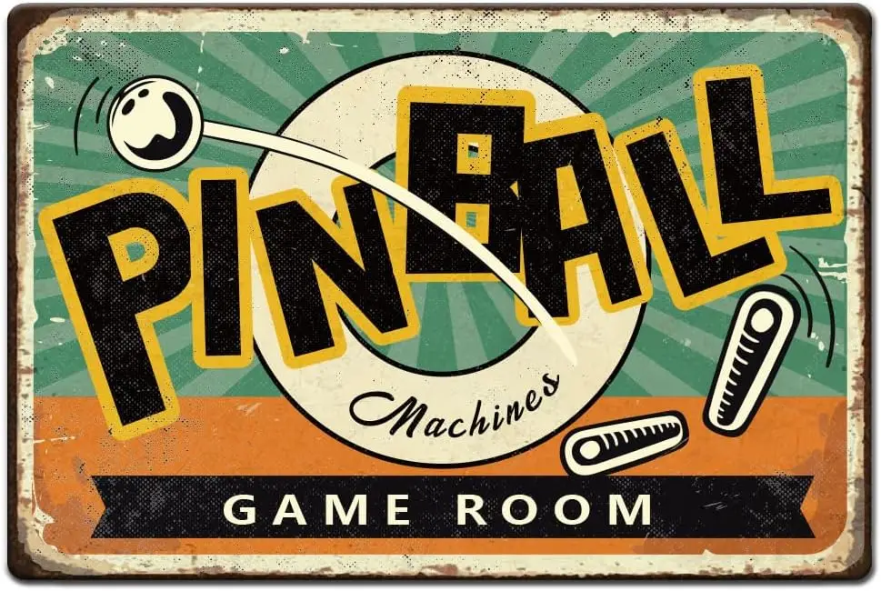 1pc Vintage Metal Tin Sign  Retro Iron Pinball Sign Rust Loo