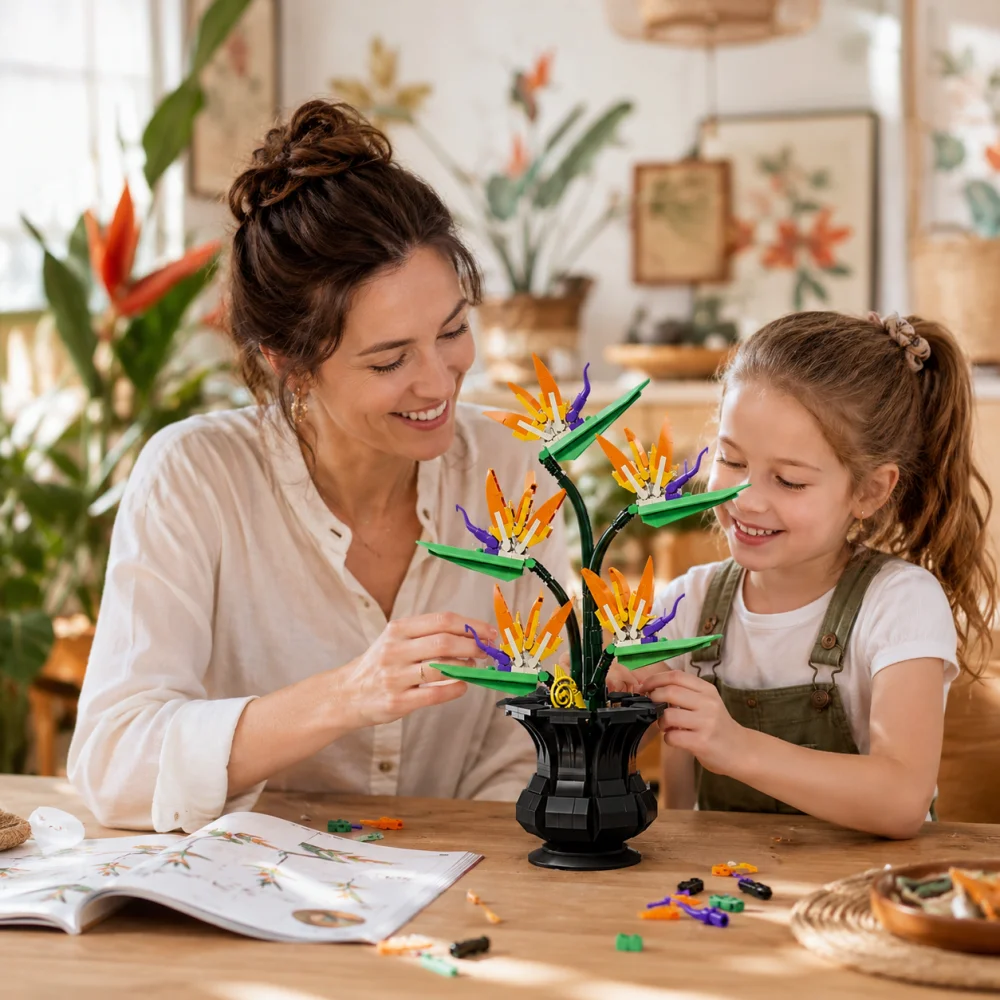 Bird Of Paradise Bonsai Building Blocks, 451Pcs Detailed Flower Bouquet Model, Eternal Plant Desktop Ornament Toy Gift view 2
