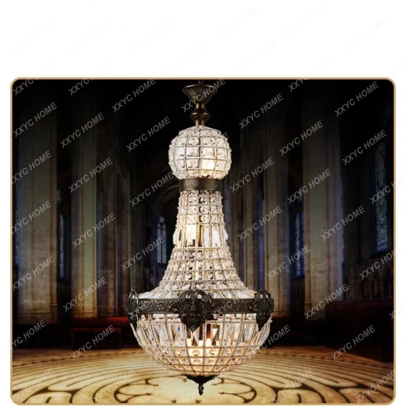 

Modern Europe Retro Royal Empire Big Crystal Led Pendant Lamp Vintage Hanging Light Hotel Living Room Bedroom Ceiling Chandelier