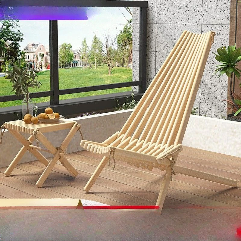 Wood Recliner Folding Chair Home Balcony Outdoor Casual Beach Chair Nordic Homestay Courtyard Lunch Break Lazy