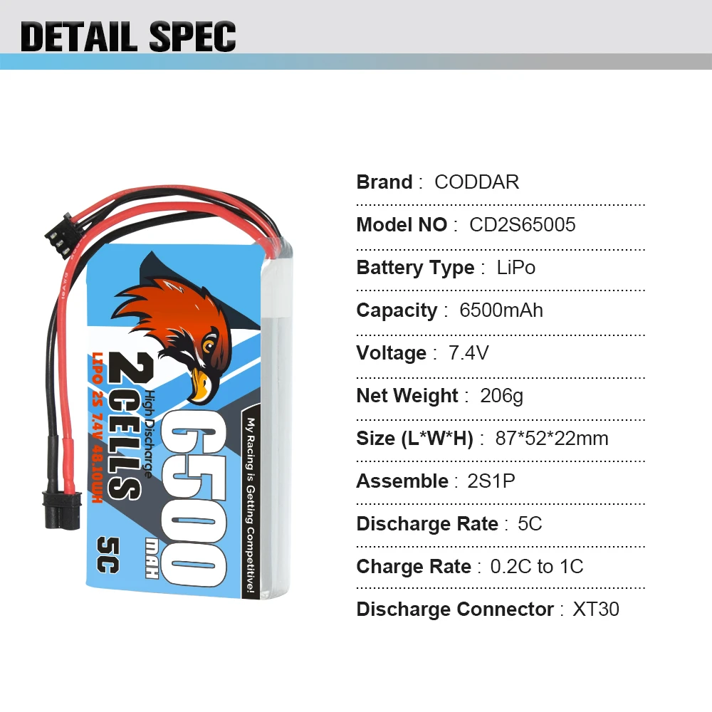 2S 6500mAh 7.4V 5C bateria Lipo dla Radiomaster BOXER zdalnie sterowany przekaźnik zdalne sterowanie odbiornikiem RX TX z wtyczką XT30