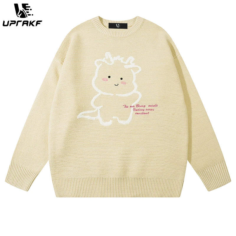 

UPRAKF Cartoon Animal Sweater Loose O-Neck Pullover Winter Long Sleeves Casual Fashion Warm Autumn