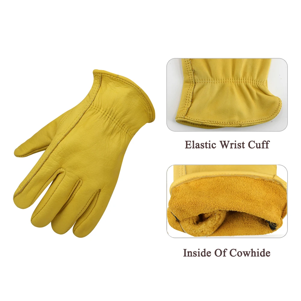 Leather Work Gloves Flex Grip Tough Cowhide Gardening Glove for Wood Cutting/Construction/Truck Driving/Garden/Yard Working for