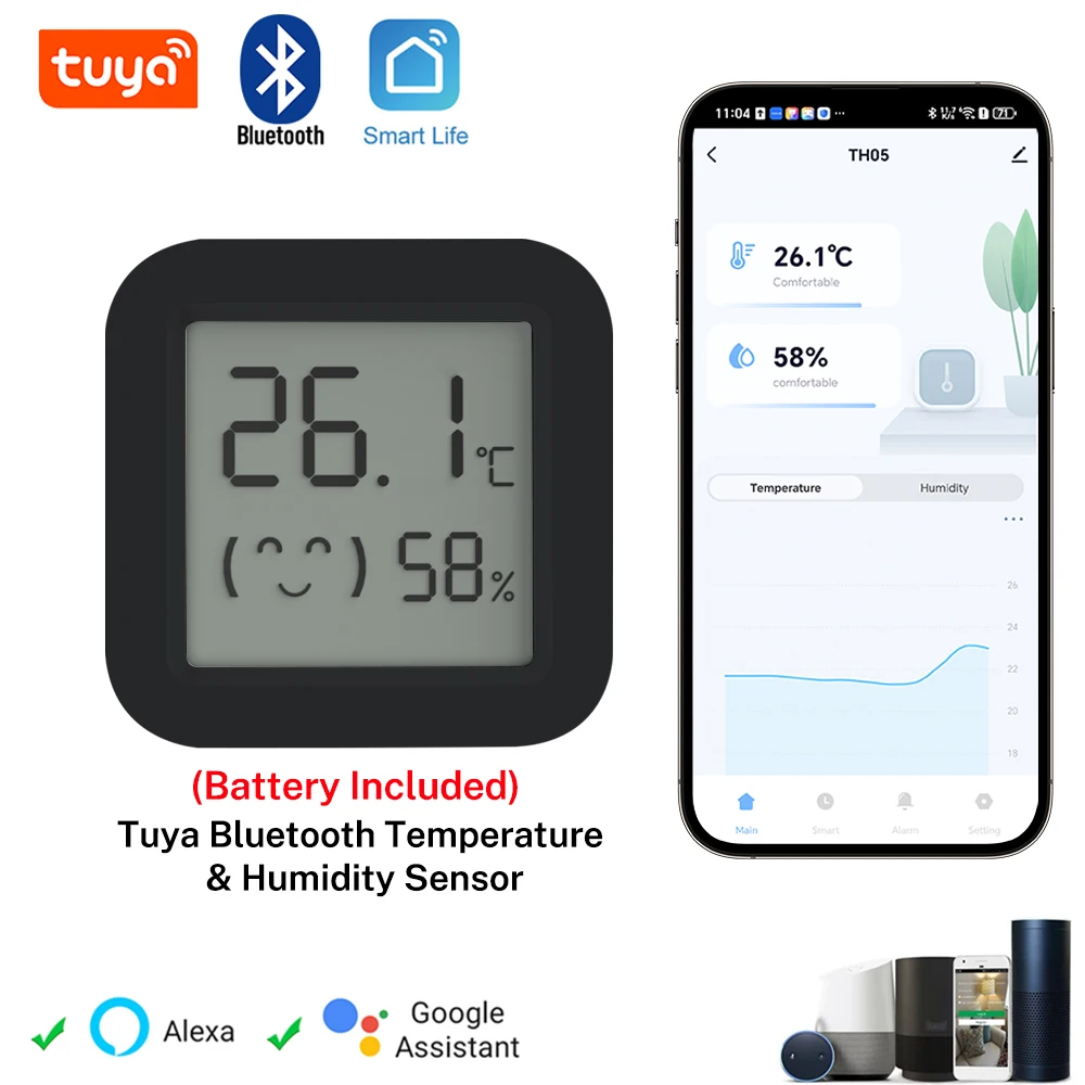 Smart Tuya LCD Temperature Humidity Sensor Bluetooth-Compatible APP Controlled Hygrometer Thermometer Support Alexa Smart Life