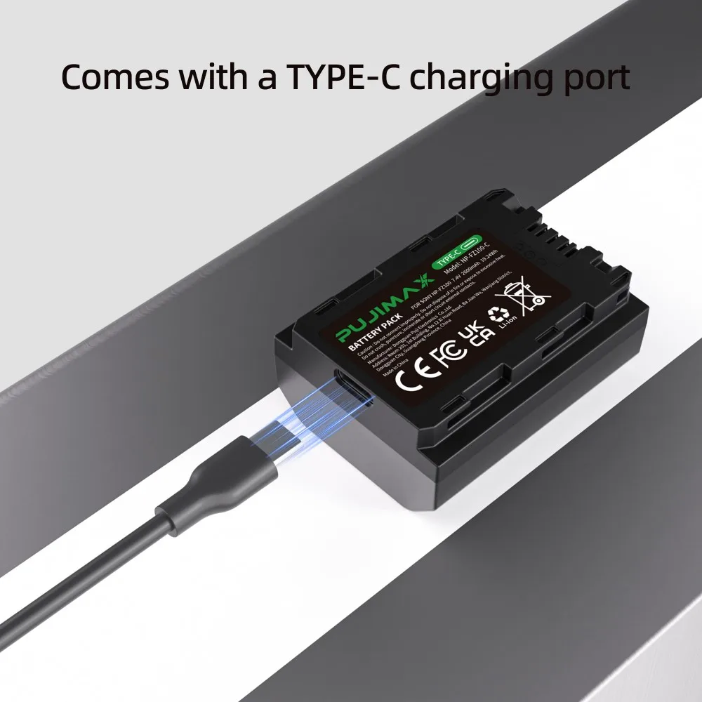 

PUJIMAX NP-FZ100 Battery with Type C Charging Port for Sony Alpha A7 IV/A7 III/A7R V/A7R IV/A7R III/ZV-E1/A7C/A6600/FX3/A9 II