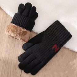 Winter Thickened Plush Knitted Gloves Touch Screen Driving Gloves Outdoor Cold Proof Warm Gloves