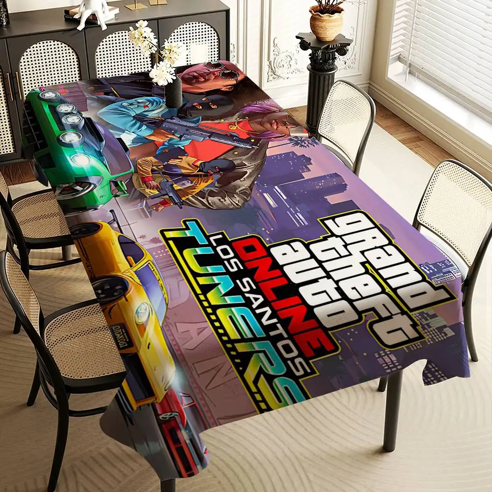 G-Grand GTA Theft Games Autoes مقاوم للماء مستطيل مفرش المائدة فييستا ديكور المنزل غرفة الطعام ديكور قابلة لإعادة الاستخدام الجدول لوازم الحفلات