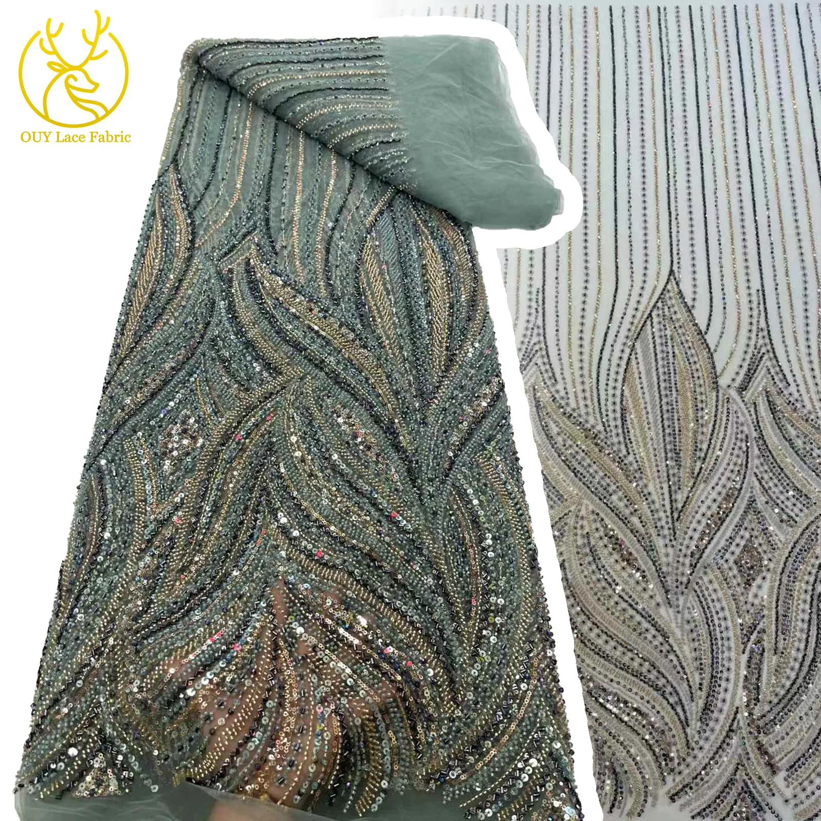 

African Beaded Lace Fabric 2025 Beautiful High Quality French Nigerian Mesh Lace Fabrics Sequins For Women Wedding Party Dress