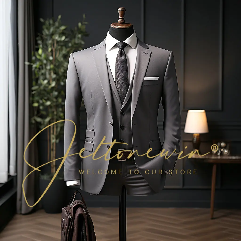 

Wedding Tuxedos Peaked Lapel Slim Fit Two Button Groom Wear Formal Prom Men Suit 3Pcs Terno Masculino(Jacket+Pants+Vest)