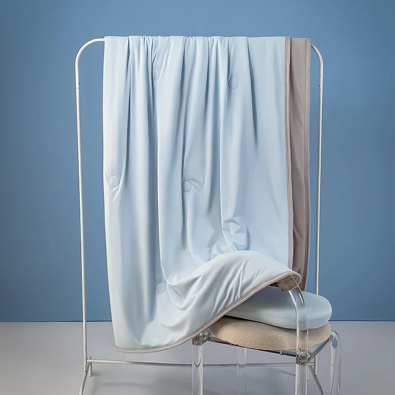 Class A Cool Silk Summer Blanket Solid Color Air Conditioner Quilt Single Double Ice Silk Thin Quilted Bed Cover For Home