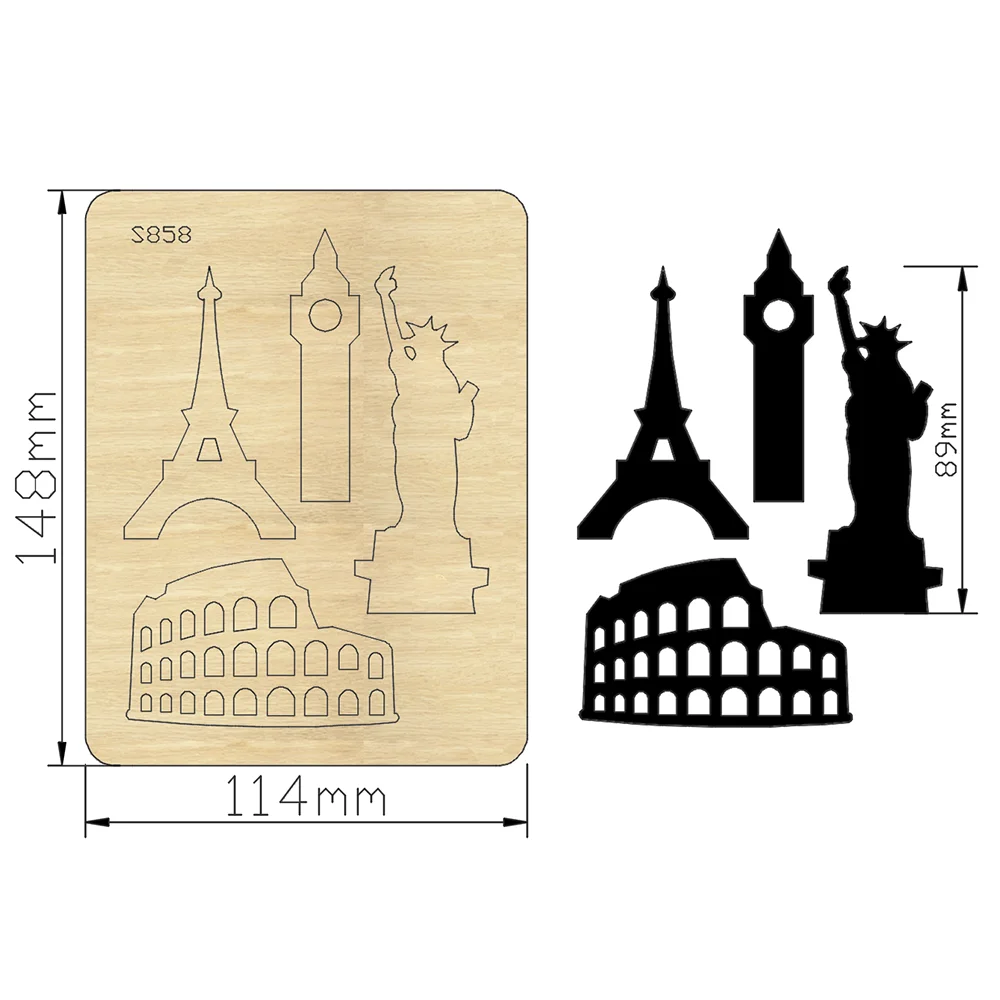 Monuments World Famous Architecture Tower Clock Cutting Dies Wooden Knife Die Compatible With Most Manual Die Cut Cutters