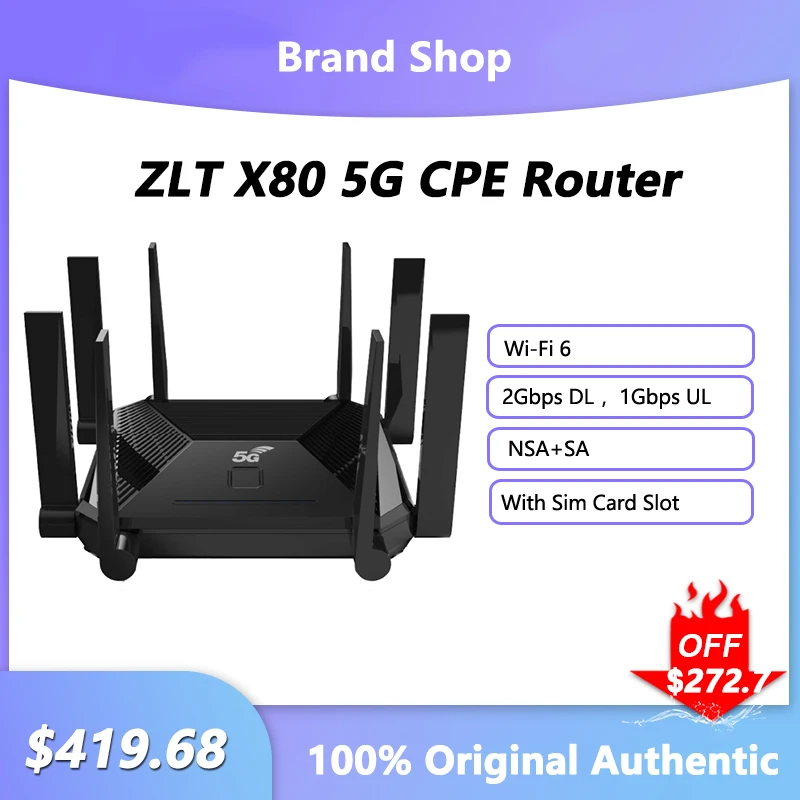 

Unlocked ZLT X80 WiFi Router DL 2Gbps UL 1Gbps Network Signal Amplifier 5G CPE Repeater With Sim Card Slot 10000mAH Battery