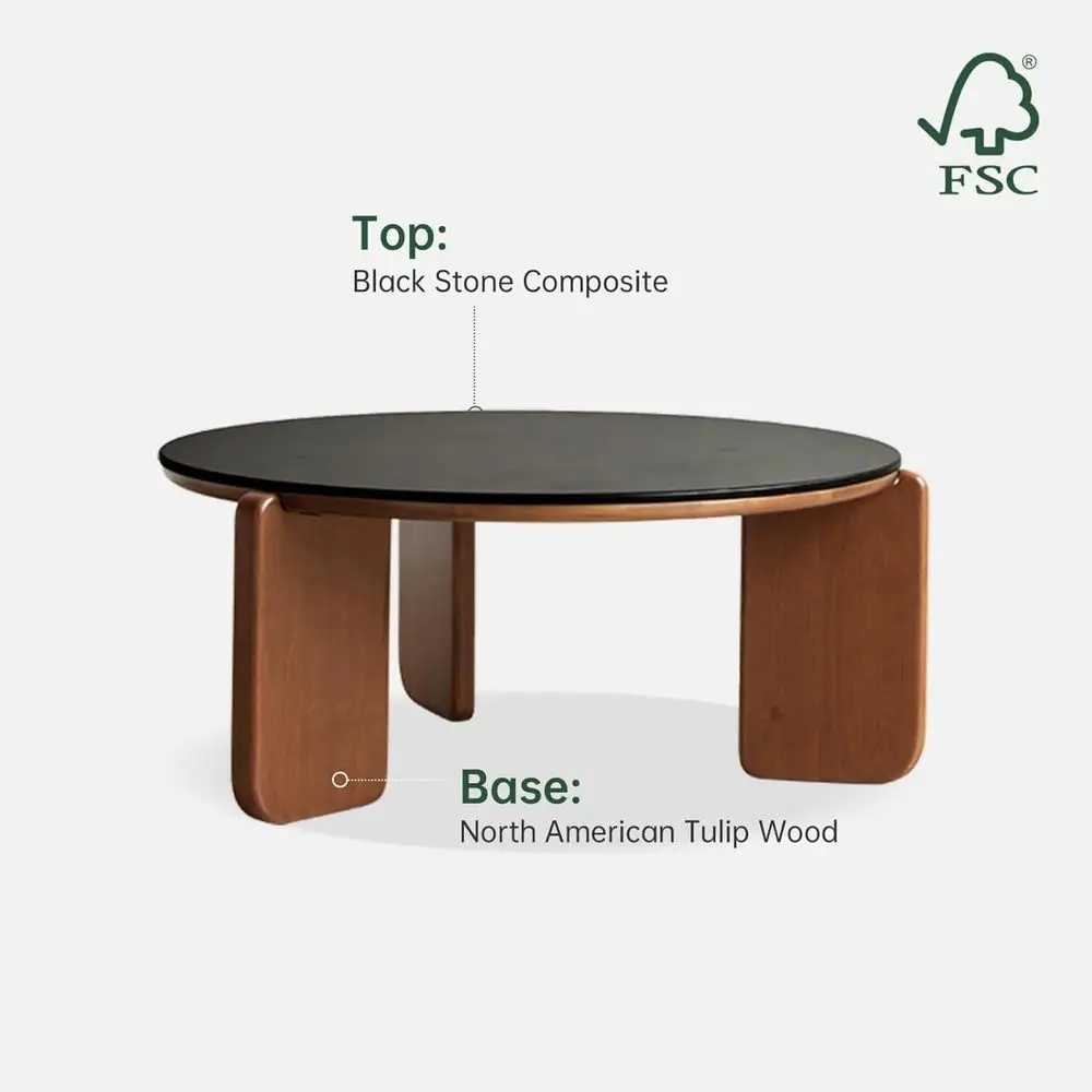 طاولة جانبية خشبية معاصرة مع سطح حجري متكلس، مناسبة لغرفة المعيشة أو غرفة النوم أو الشرفة (31.5 قطر × 13.8 ارتفاع #6