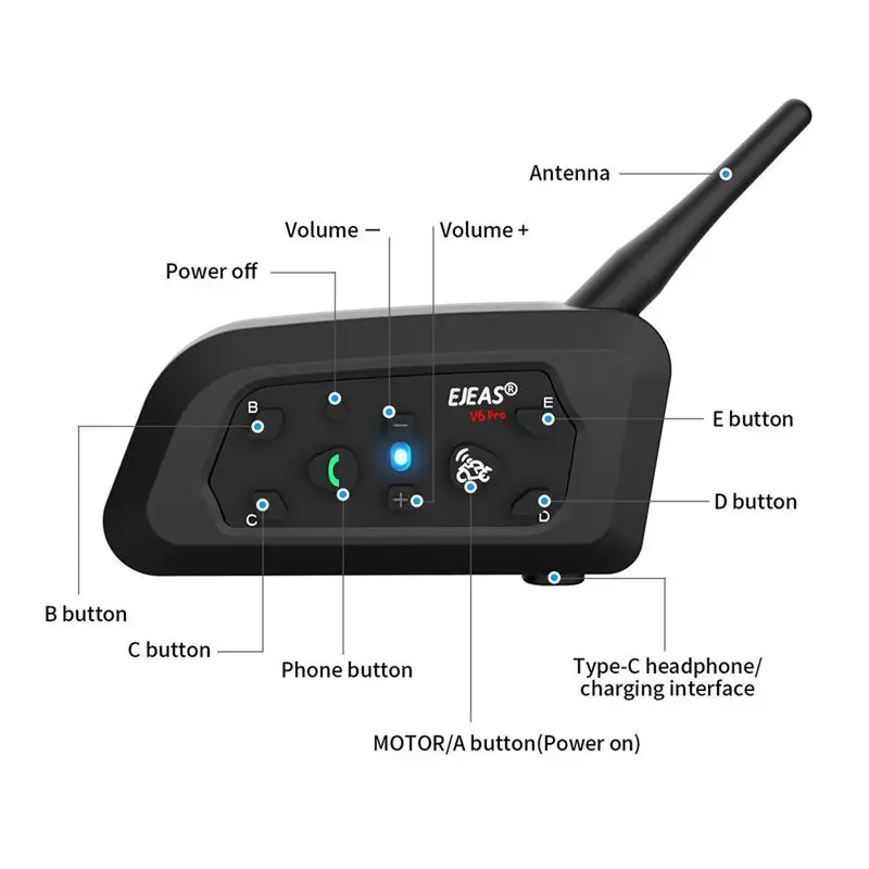 EJEAS V6 Pro Bluetooth Motorcycle Interphone Headset Helmet Intercom for 6 Riders Wireless Intercomunicador