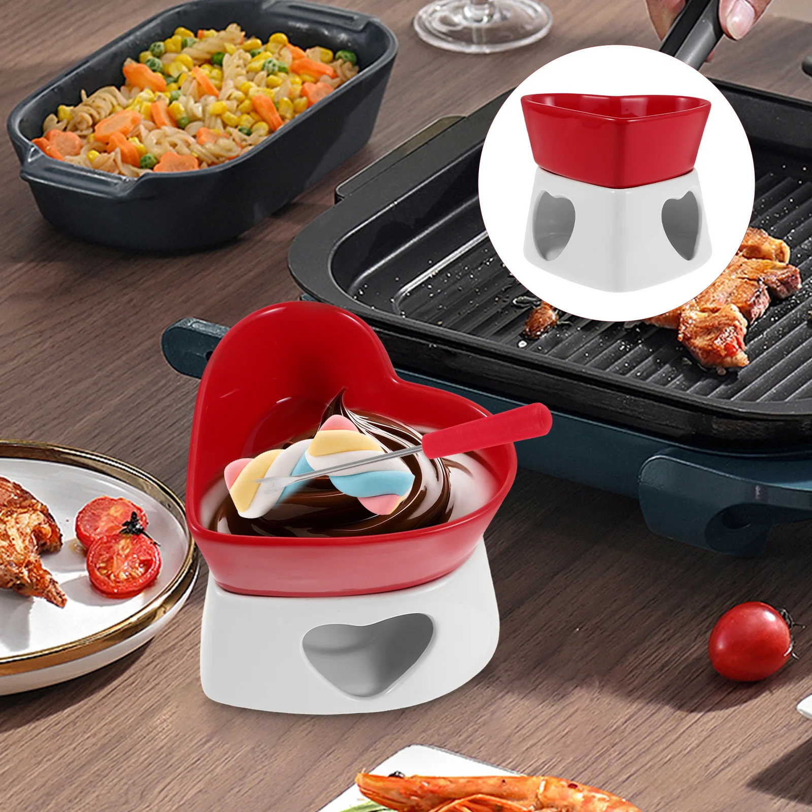 

1Set Mini Heart Shaped Ceramic Chocolate Melting Pot Fondue Pot Butter Warmer Cheese Chocolate Caramel Dessert Party