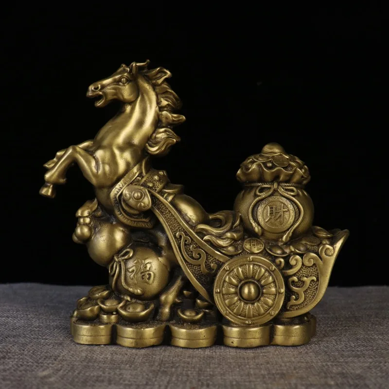 

7.1" Collect China Fengshui Bronze Animal 12 Zodiac Horse Moneybag Gourd Yuanbao Money Wealth Statue