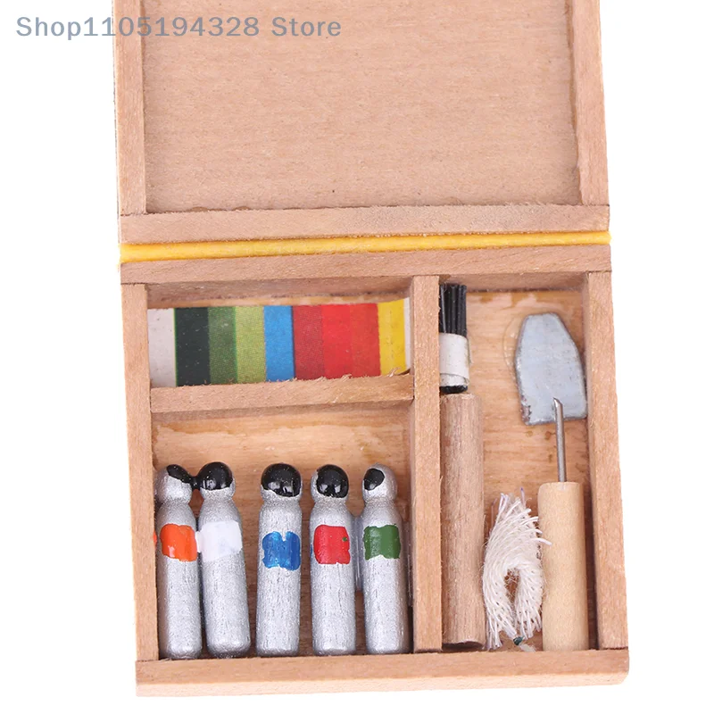 1:12 Dollhouse Miniature Artist Paint Pen Wood Box Model Toys Dolls Accessories