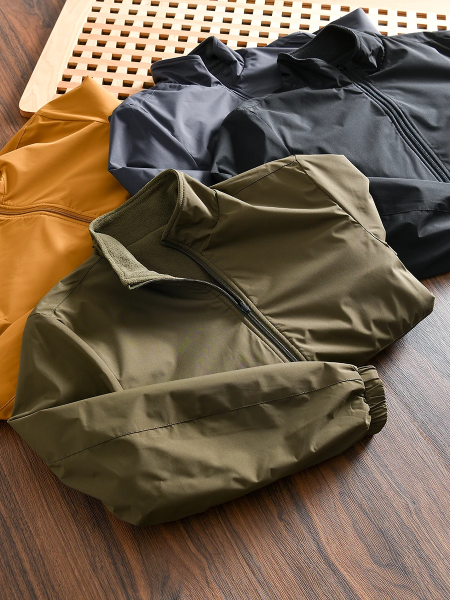 

Outdoor Tech Fabric Jacket Men's Autumn Winter Waterproof Windproof Warm Fleece Stand Collar Zipper Sleeve Fashion Urban Loos...