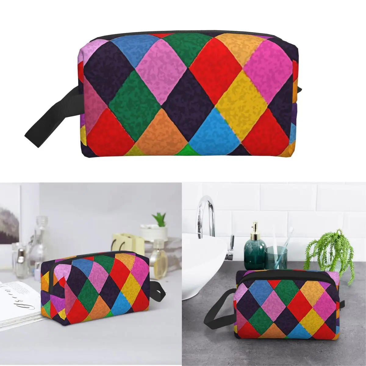 Mardi Gras Harlequin Plaid Playing Cards Rhombi Makeup Bag Cosmetic Storage Dopp Kit Toiletry Cosmetic Bag for Women Beauty