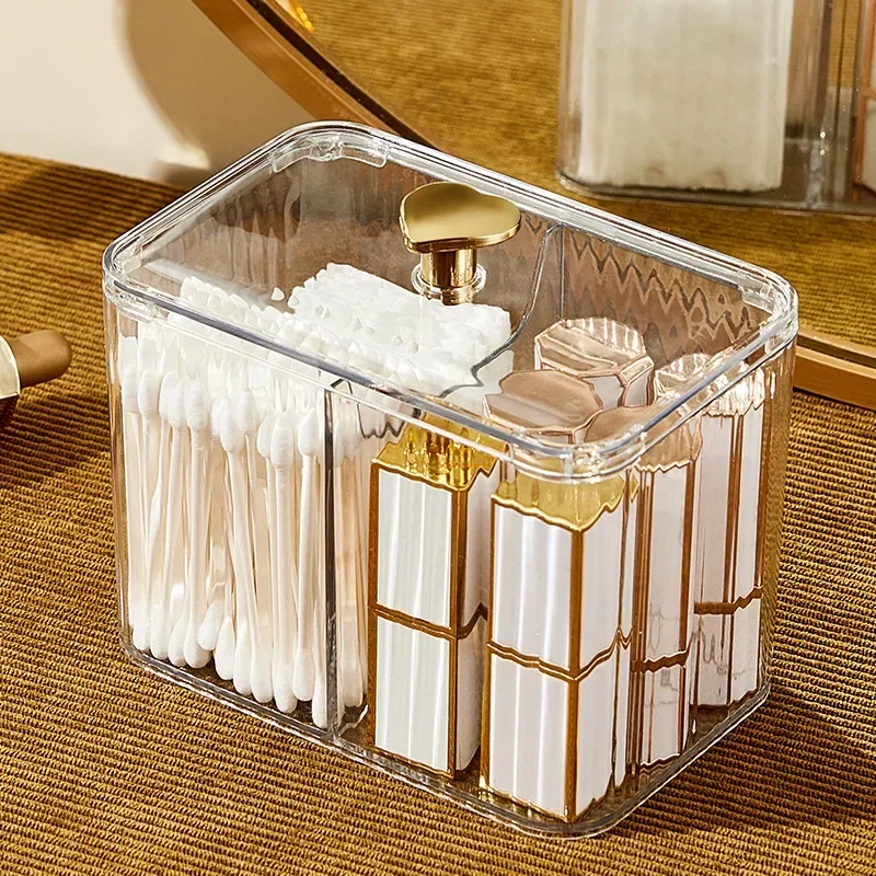 1PCS Cosmetic Organizer Square Cotton Swab Box Cosmetic Organizer, Display Cabinet Table with Lid Dustproof for Daily Storage