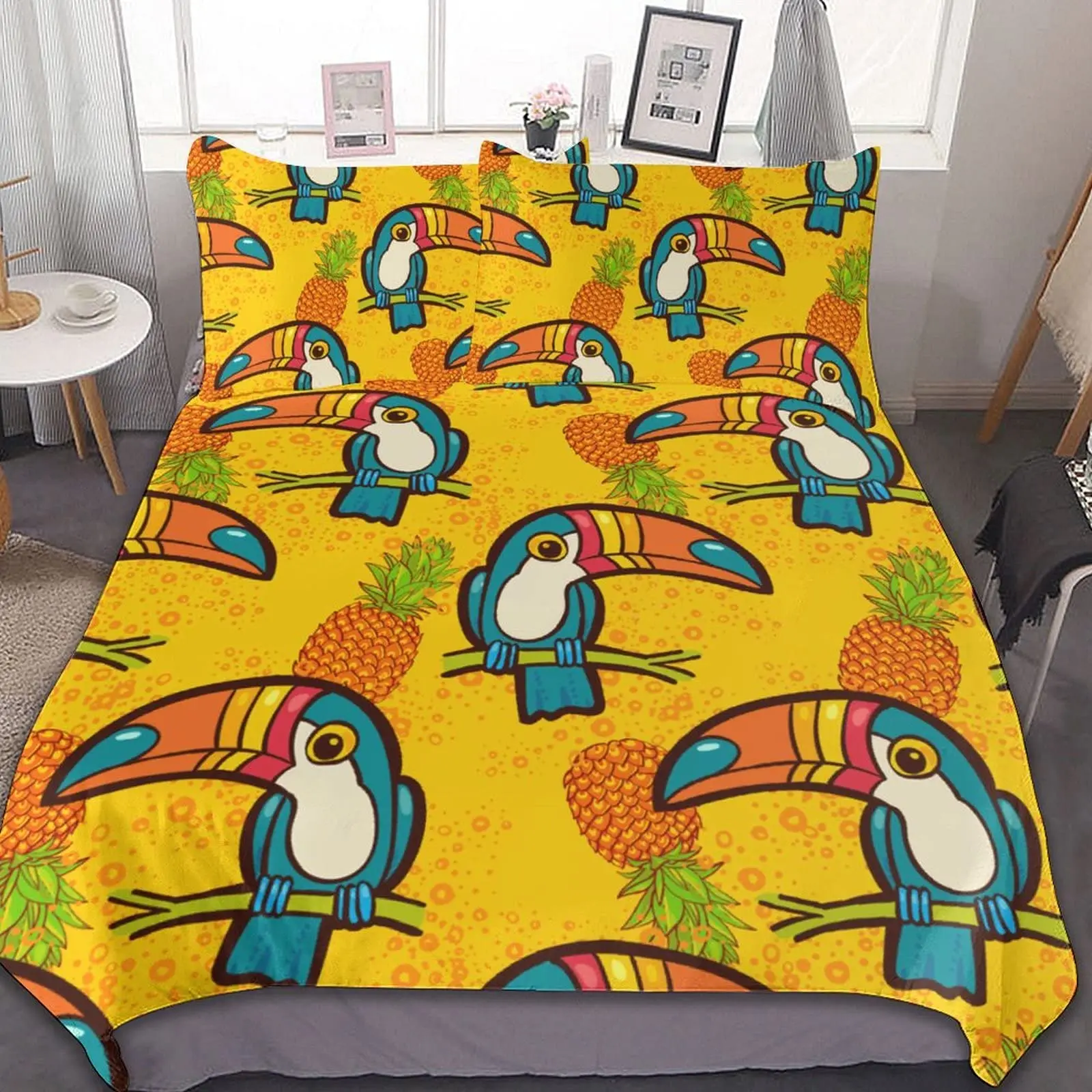 Macaws Duvet Cover Set Full Size, Colorful Parrots Bedding Set 3pcs for Boys Girls Room Decor, Quilt Cover with 2 Pillowcases