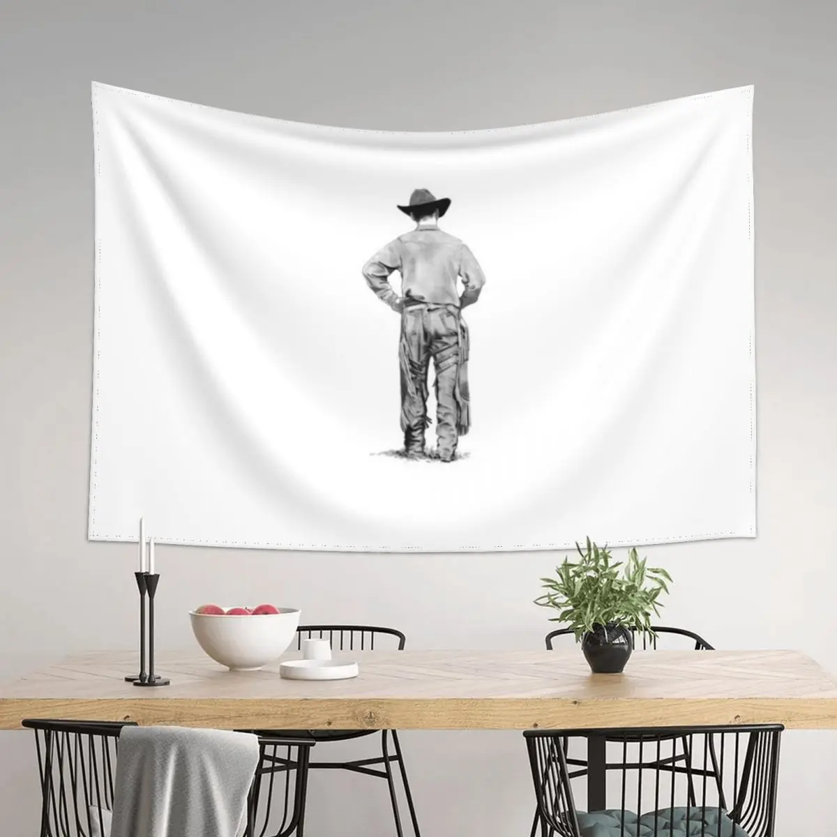 

Cowboy Walking, Chaps, Rodeo, Working Cowboy, Pencil Drawing, Realism Art Tapestry House Decor Room Decorator Tapestry