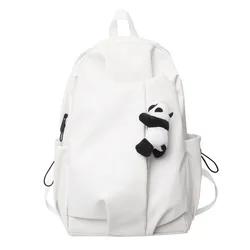 Mochila de piel sintética para parejas, morral escolar de gran capacidad, impermeable, color blanco y negro, ideal para adolescentes, niños y niñas