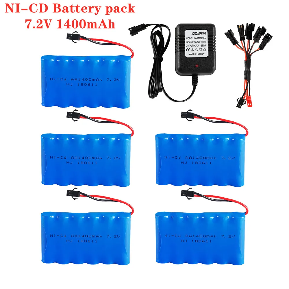 

7.2V 1400mAh Battery Pack Ni-CD Rechargeable Battery with Charger Set for RC Cars Robots Tanks Train Gun Boat Parts SM Plug